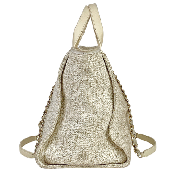 Chanel Coco Gold Bag GM White Tweed Deauville Mark Tote Chain - Picture 1 of 15